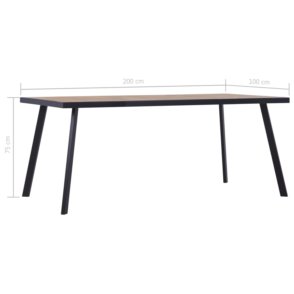 Dining Table Light Wood and Black 200x100x75 cm MDF