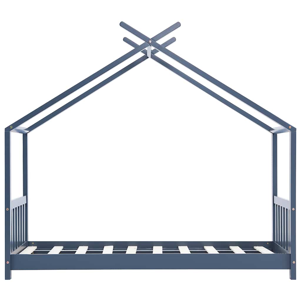 Kids Bed Frame Grey Solid Pine Wood 70x140 cm