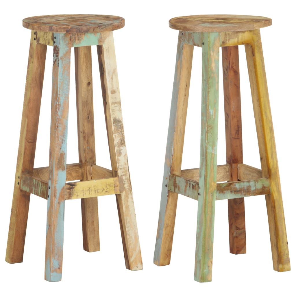 Bar Stools 2 pcs Solid Reclaimed Wood