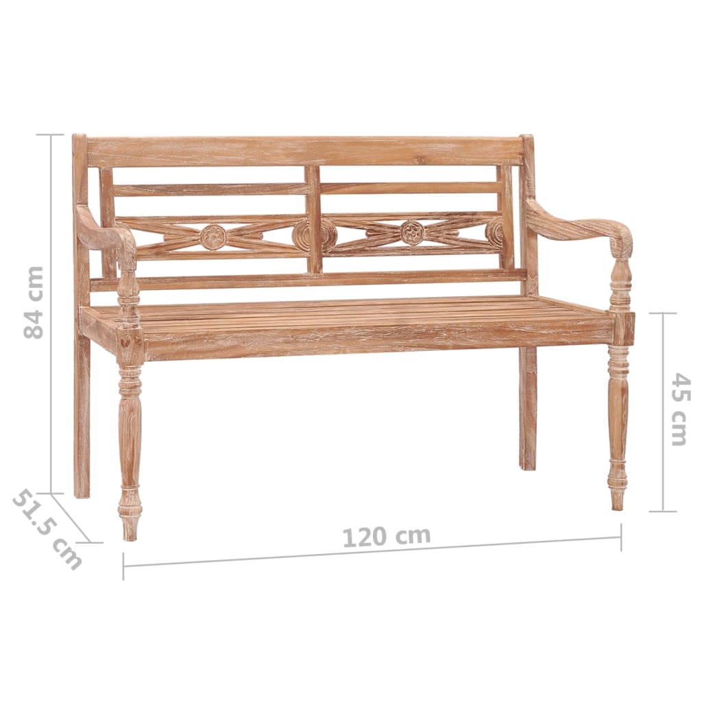 Batavia Bench 120 cm White Wash Solid Teak Wood