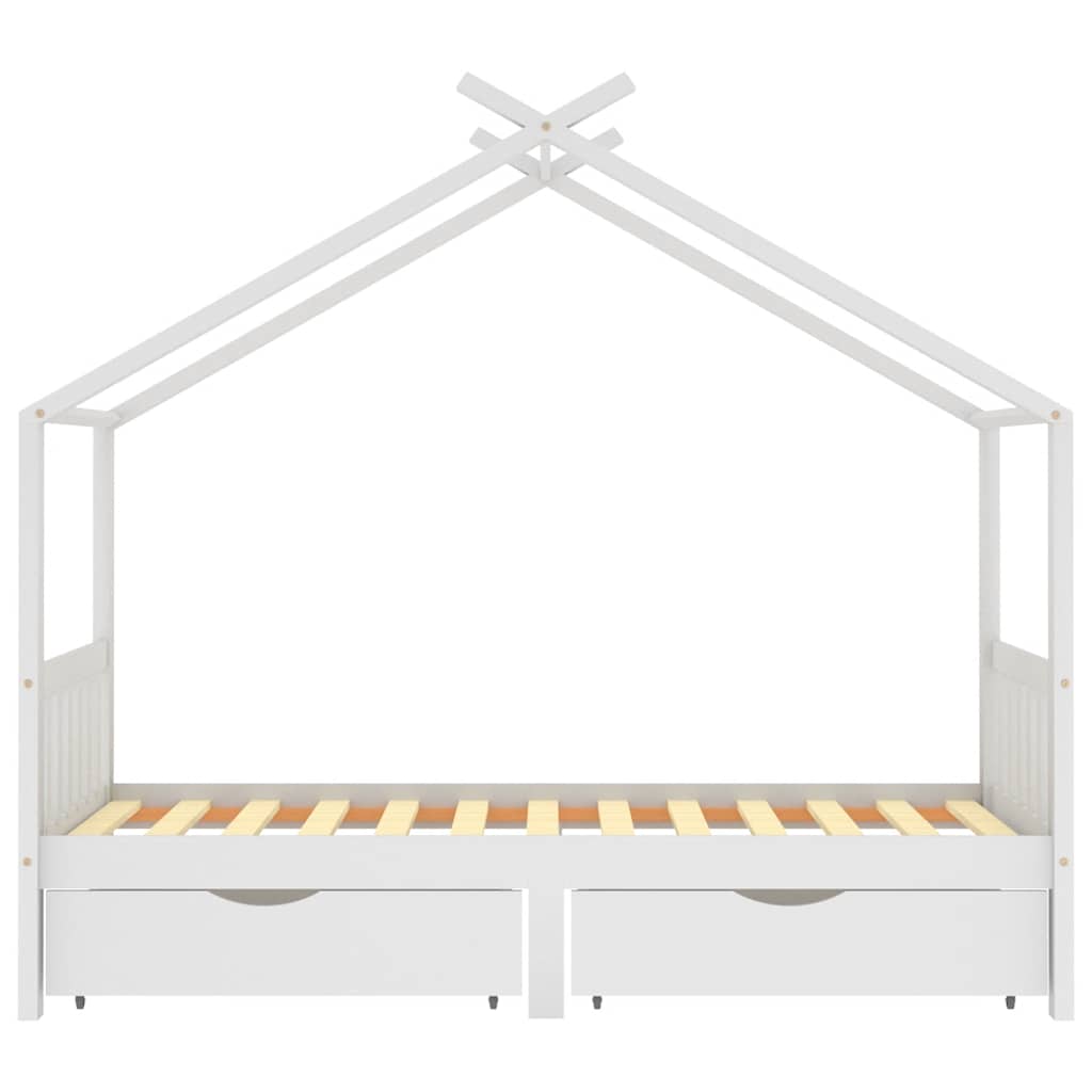 Kids Bed Frame with Drawers White Solid Pine Wood 90x200 cm