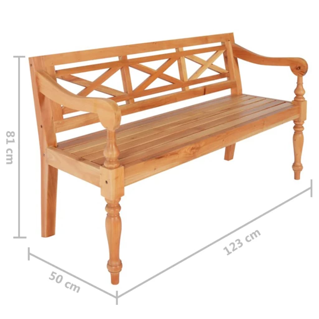 Batavia Bench 123 cm Solid Mahogany Wood Light Brown