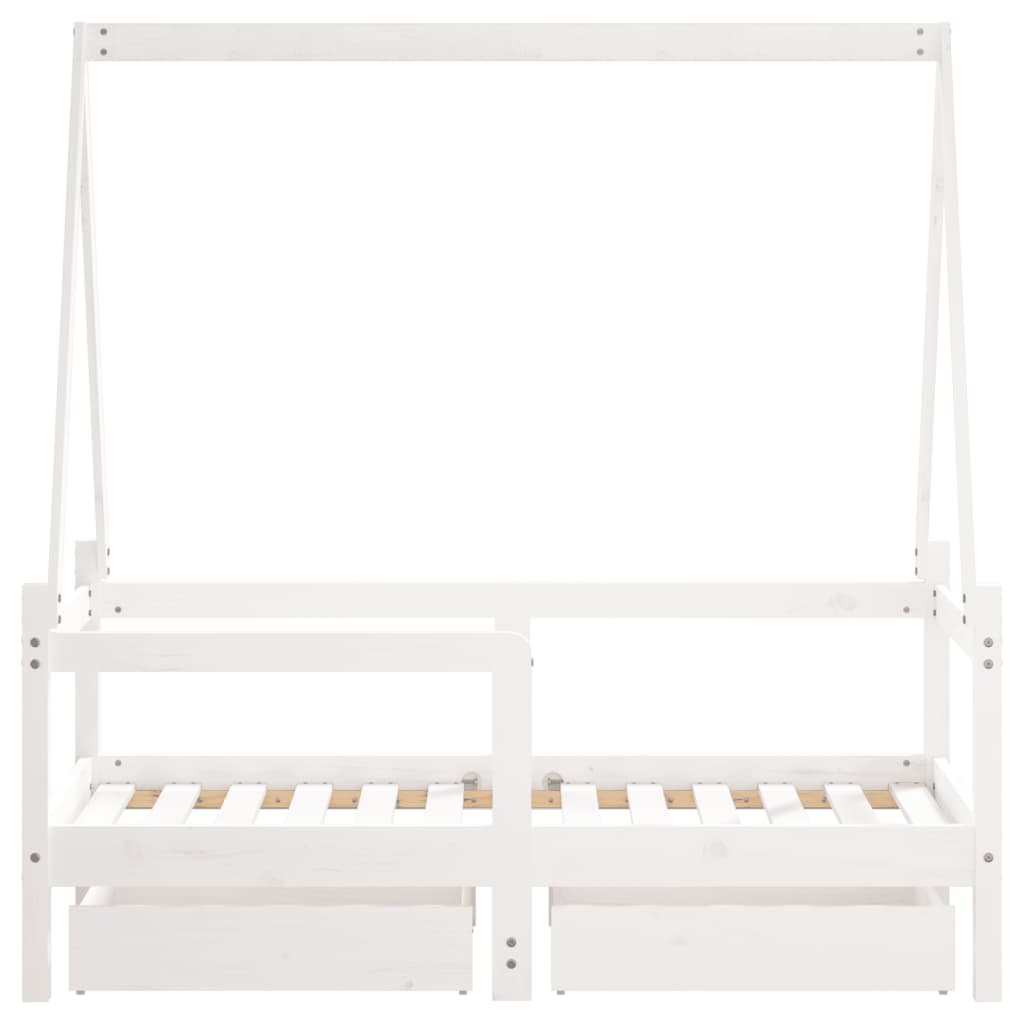 Kids Bed Frame with Drawers White 70x140 cm Solid Wood Pine