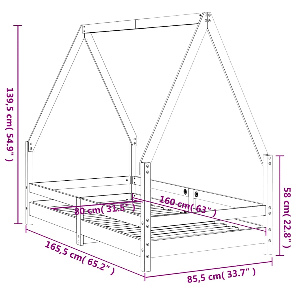 Kids Bed Frame White 80x160 cm Solid Wood Pine