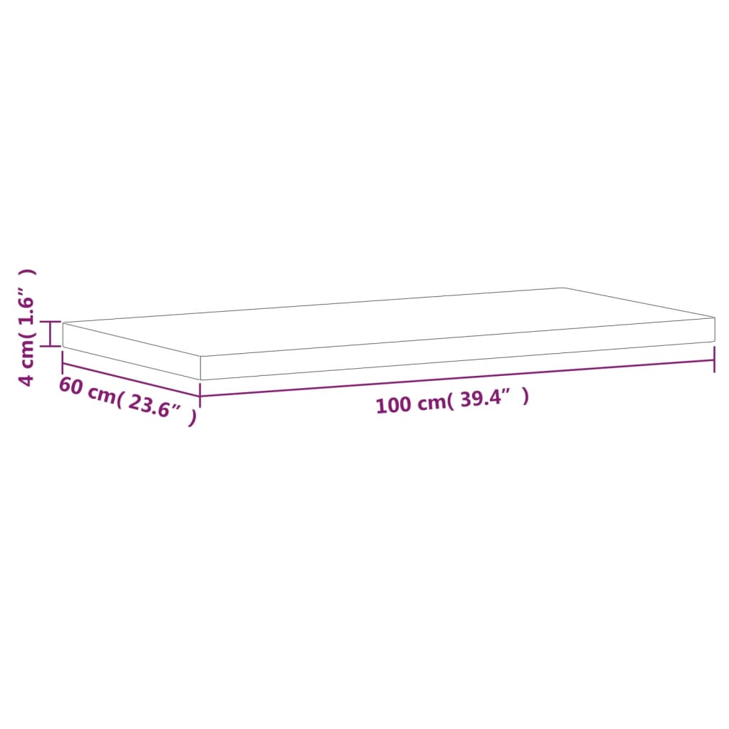 Table Top 100x60x4 cm Rectangular Solid Wood Beech