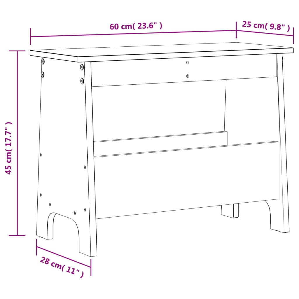 Hall Bench 60x28x45 cm Solid Wood Pine
