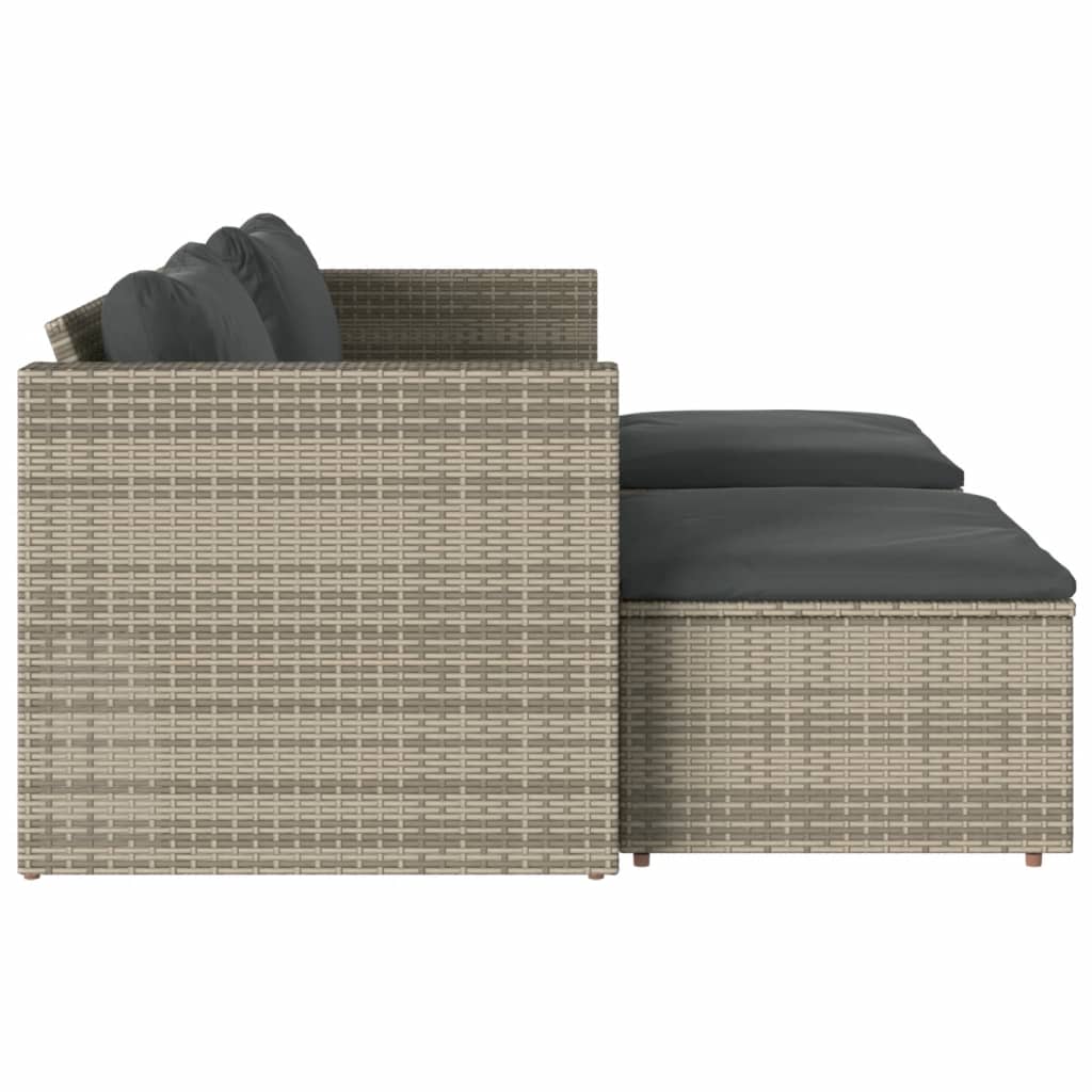 5 Piece Garden Sofa Set with Cushions Grey Poly Rattan Acacia