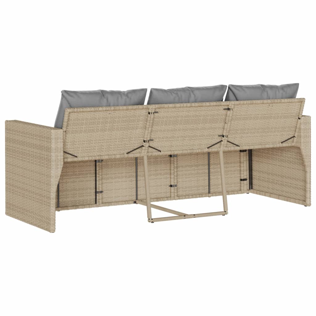 Garden Sofa with Cushions 3-Seater Beige Poly Rattan