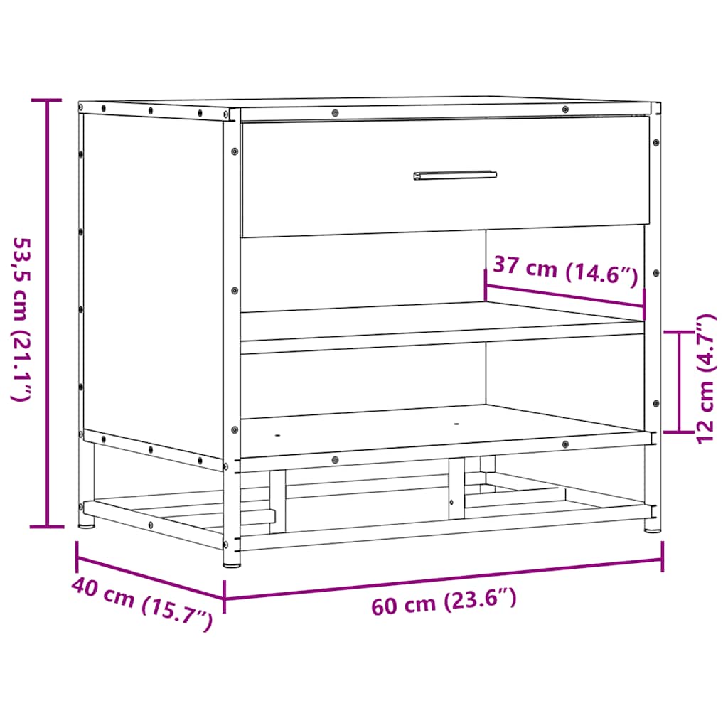 Shoe Bench Black 60x40x53.5 cm Engineered Wood and Metal