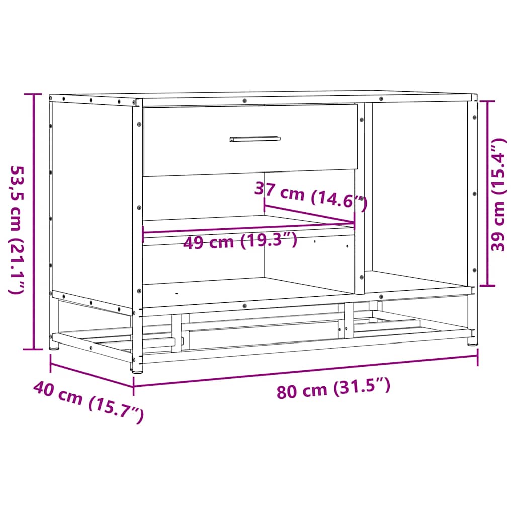 Shoe Bench Sonoma Oak 80x40x53.5 cm Engineered Wood and Metal