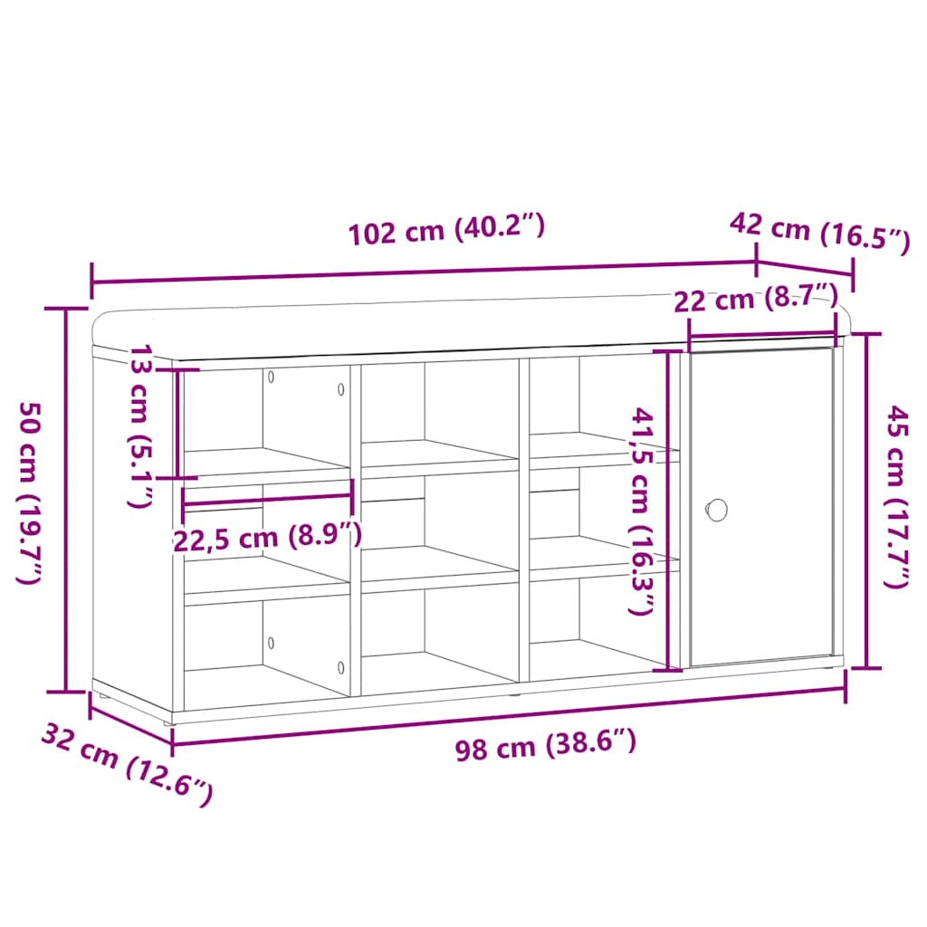 Shoe Bench Old Wood 102x32x50 cm Engineered Wood