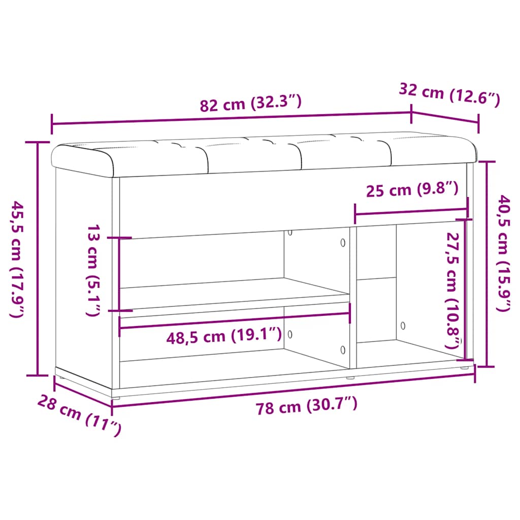 Shoe Bench Old Wood 82x32x45.5 cm Engineered Wood
