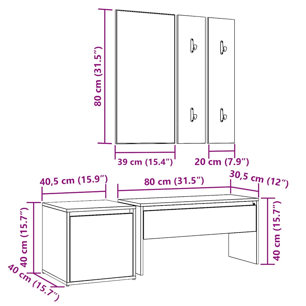 Hallway Furniture Set Artisan Oak Engineered Wood