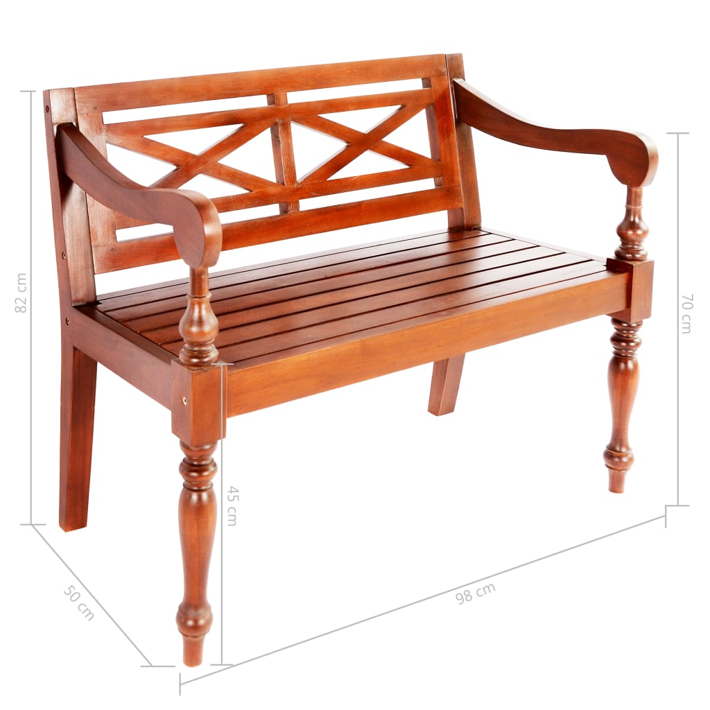 Batavia Bench 98 cm Solid Mahogany Wood Dark Brown