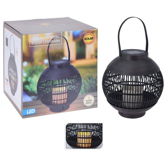 LED Solar Lantern Rattan with Candle Black
