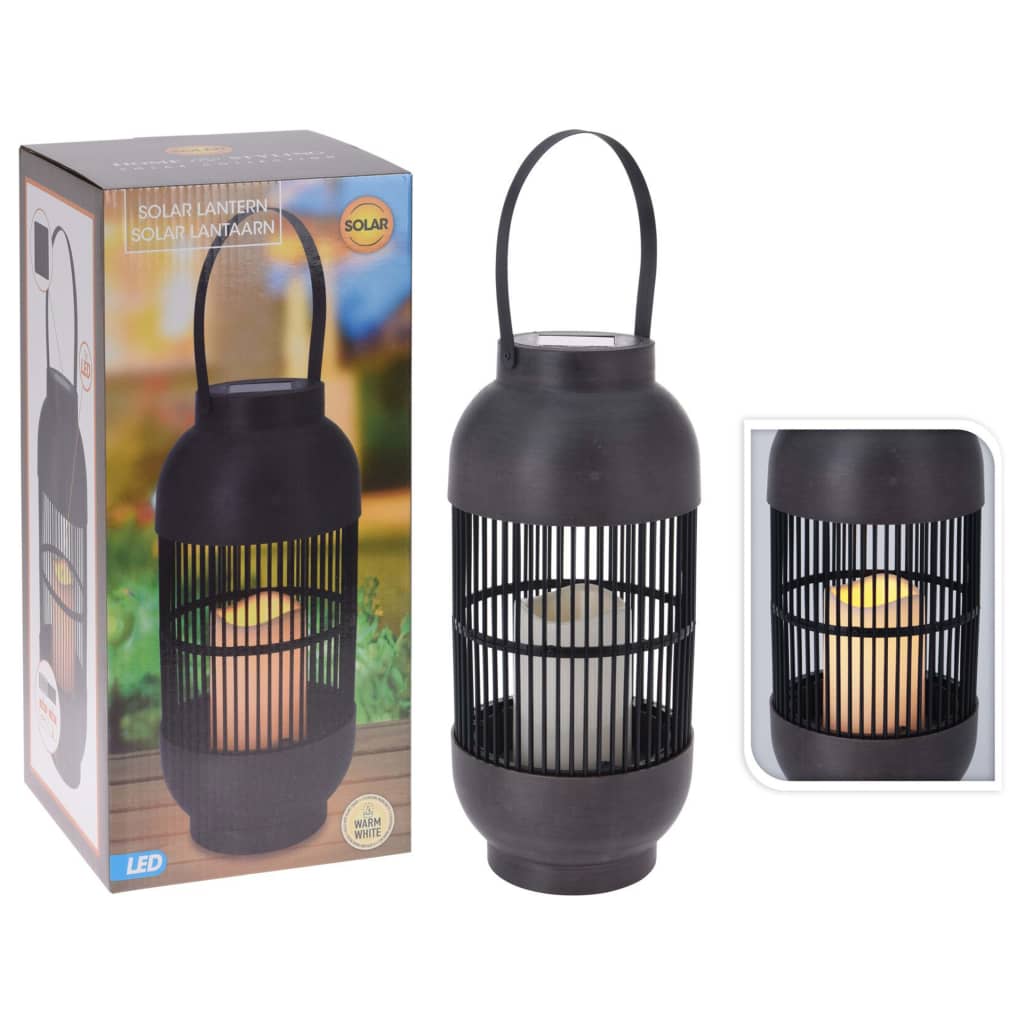 LED Solar Lantern Rattan with Candle Black
