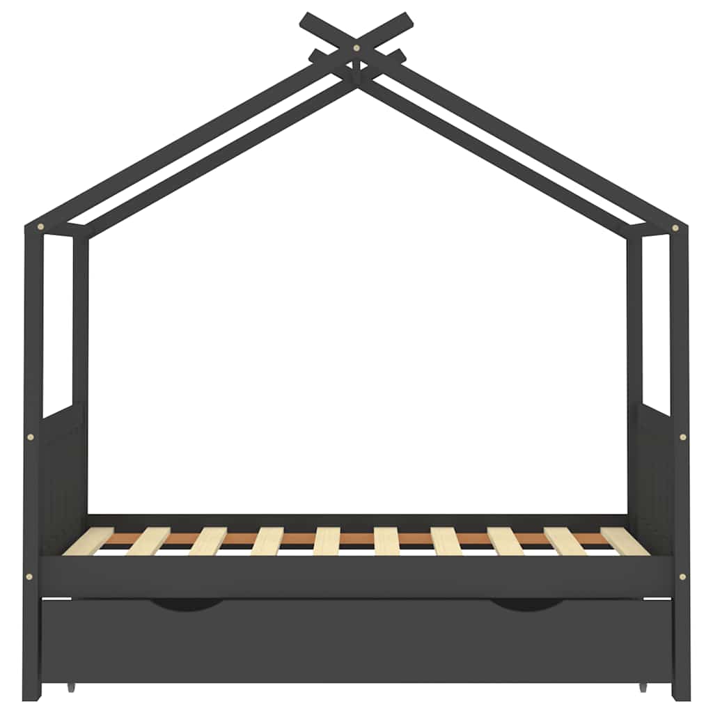 Kids Bed Frame with a Drawer Dark Grey Solid Pine Wood 80x160cm