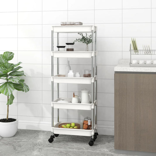 5-Tier Kitchen Trolley White 42x29x128 cm Iron and ABS