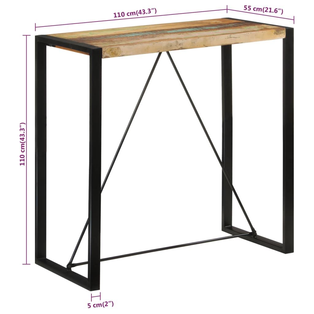 Bar Table 110x55x110 cm Solid Wood Reclaimed