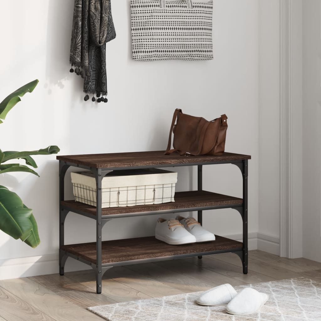 Shoe Bench Brown Oak 70x38.5x49 cm Engineered Wood