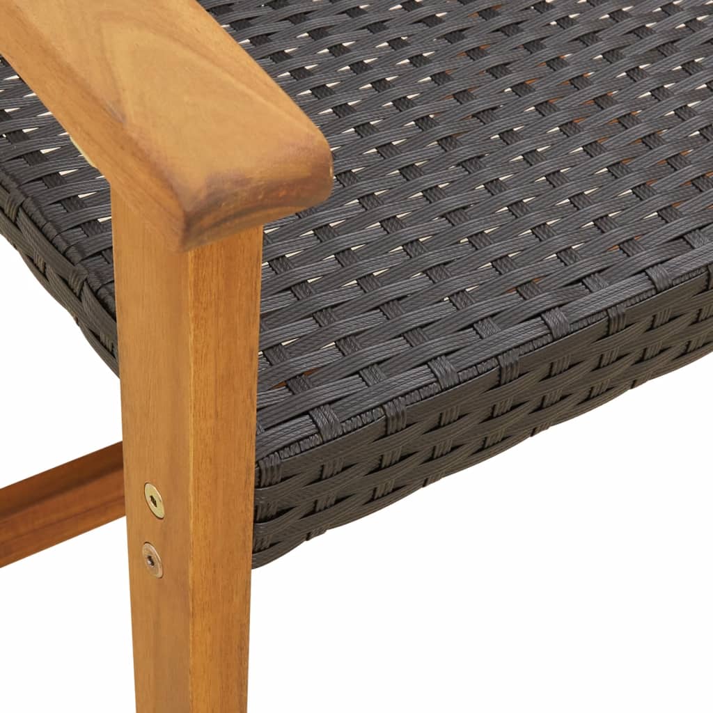 Garden Bench Black 112 cm Poly Rattan and Acacia Wood