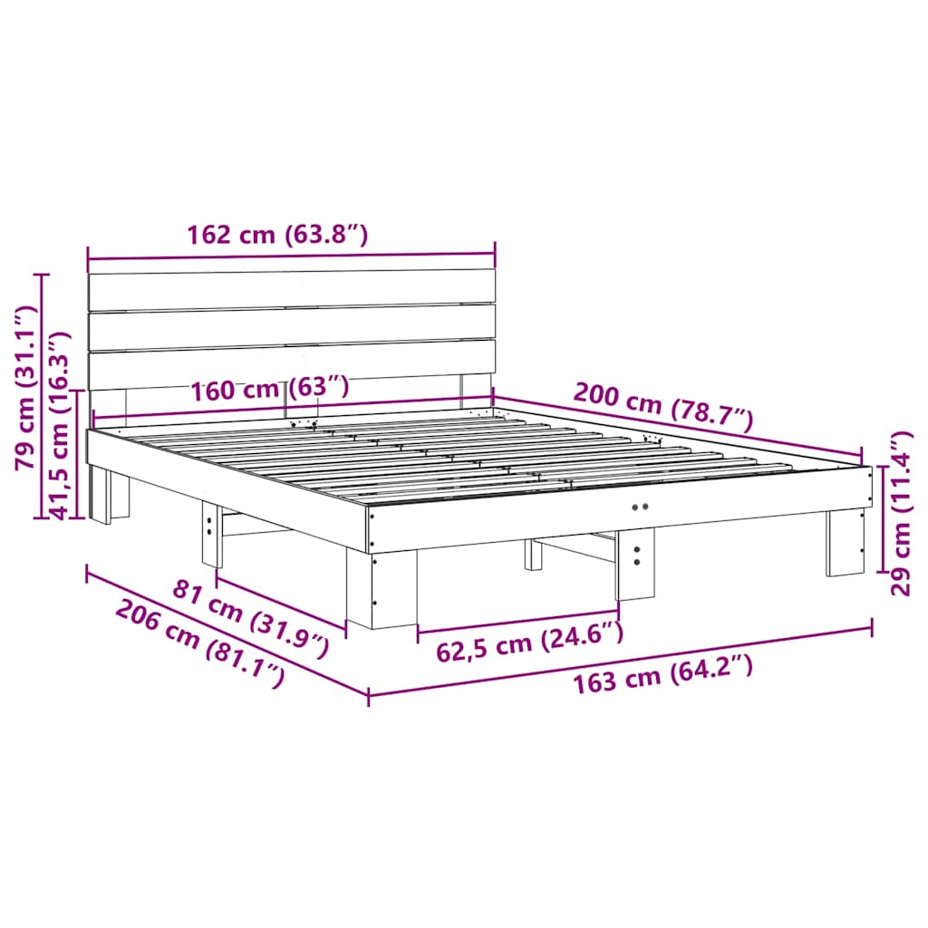 Bed Frame with Headboard without Mattress 160x200 cm Solid Wood Oak